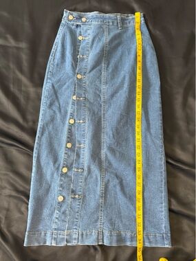 Blue Denim Button-Front Maxi Skirt